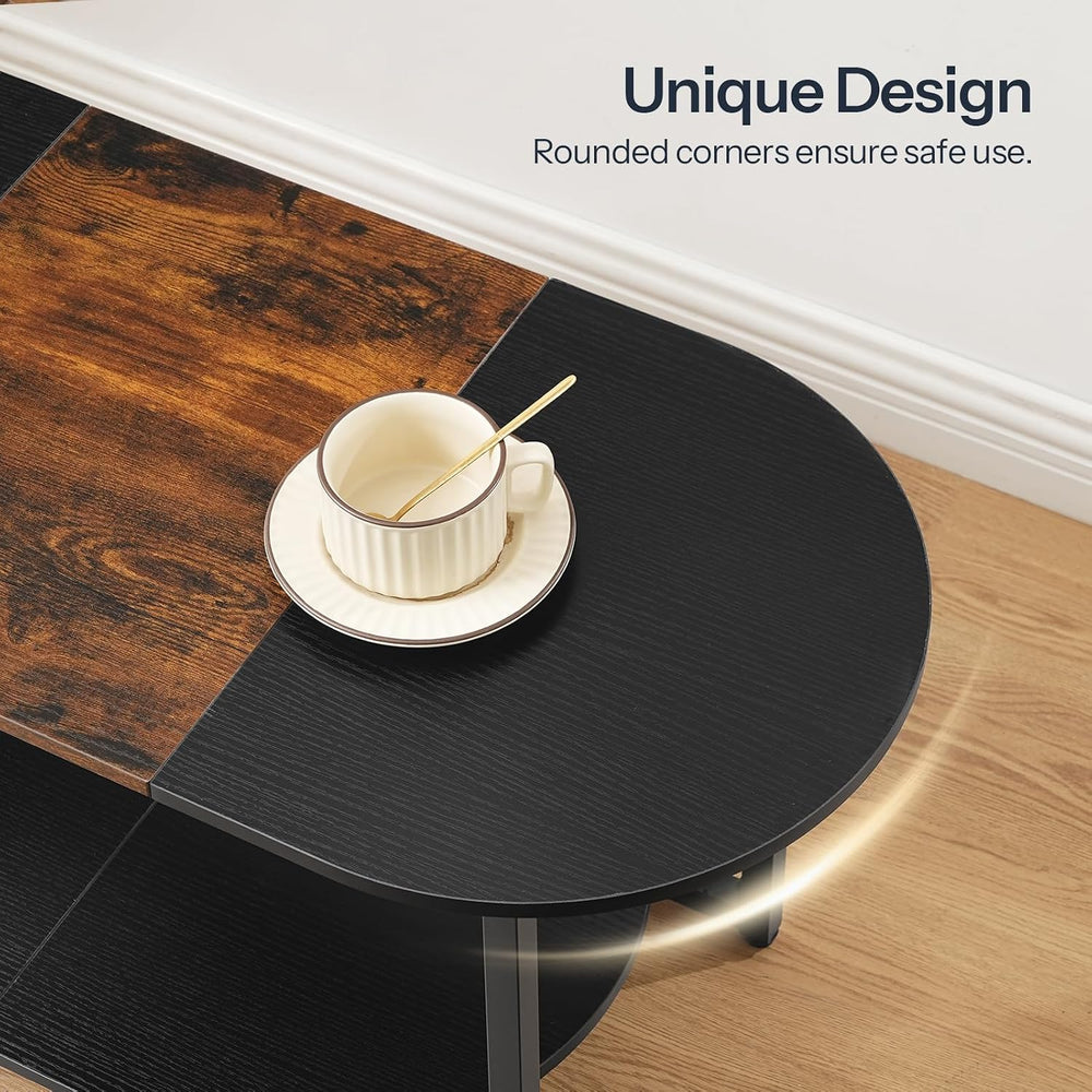 HOOBRO Coffee Table for Living Room, Oval Small Coffee Table with 2-Tier Open...