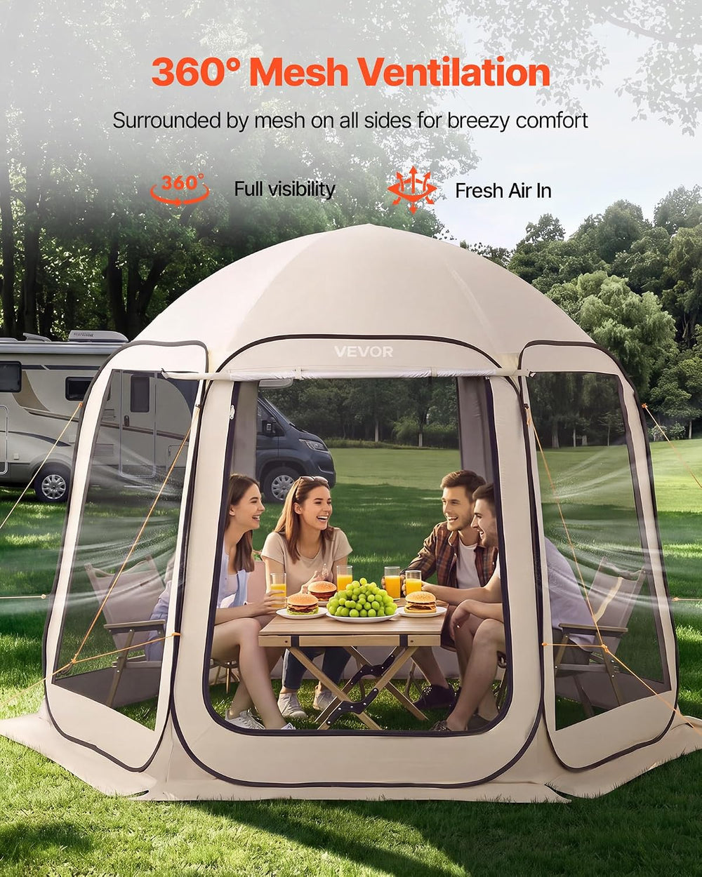 Pop Up Screen House Tent VEVOR 10 x 9.2 FT Pop-Up Screen Room with Awning, Po...