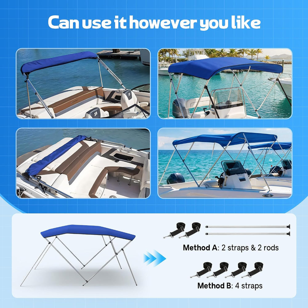 Bimini Tops for Boats, 3 Bow/4 Bow Bimini Tops, 900D Marine Grade Canvas Boat...