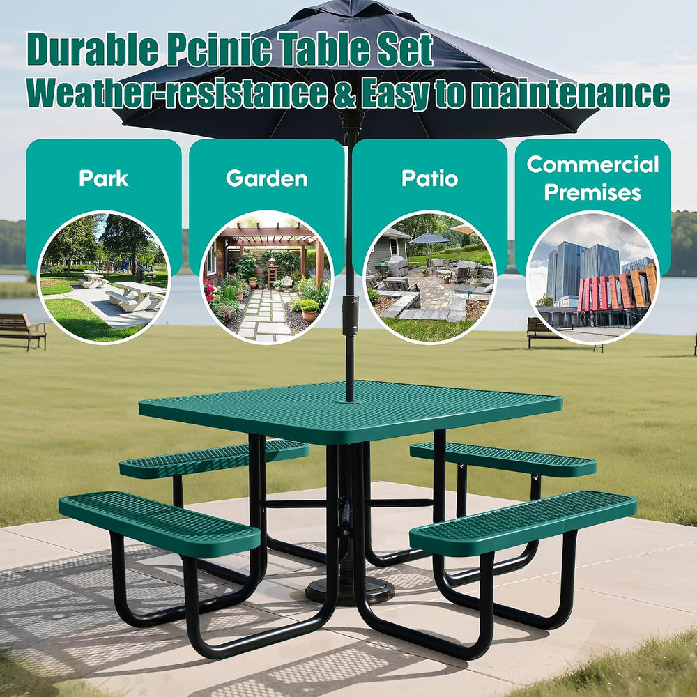 8-Person Picnic Tables for Outdoors, Industrial 46" Expanded Metal Squar...