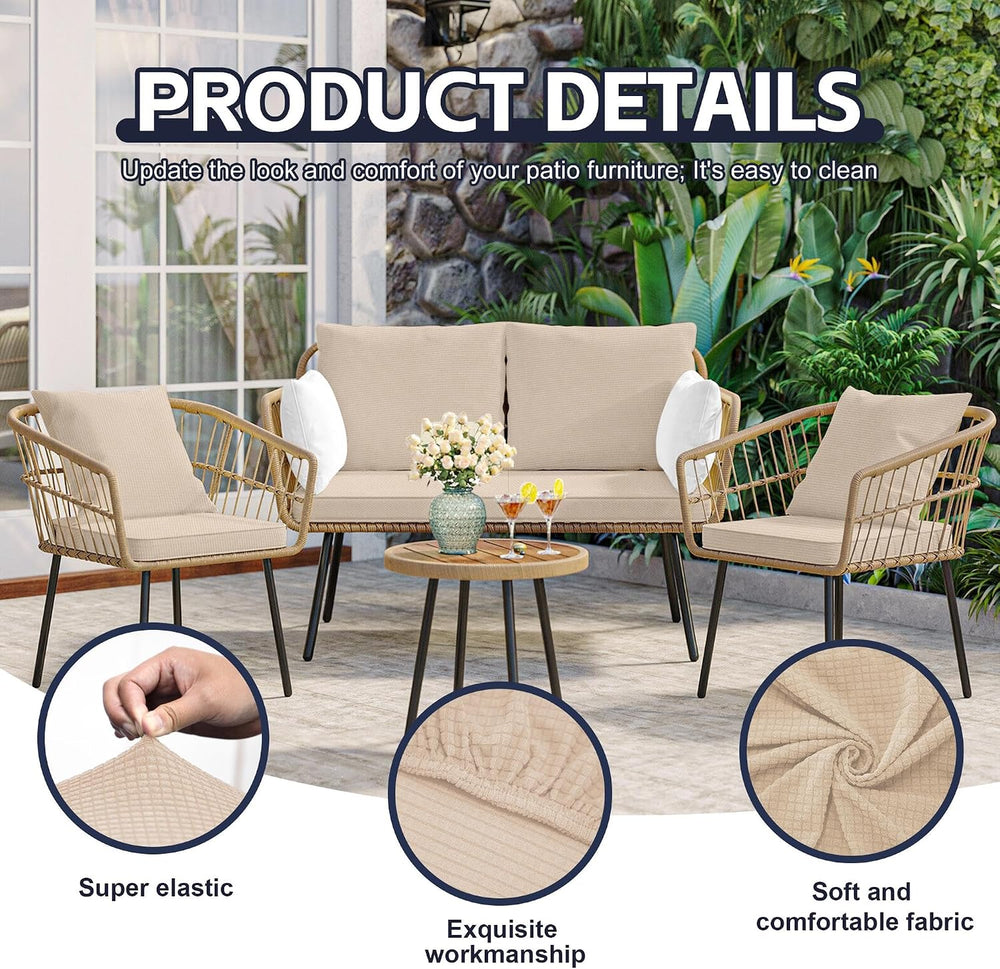 8Pcs Patio Cushion Covers, Outdoor Stretch Cushion Covers, Washable