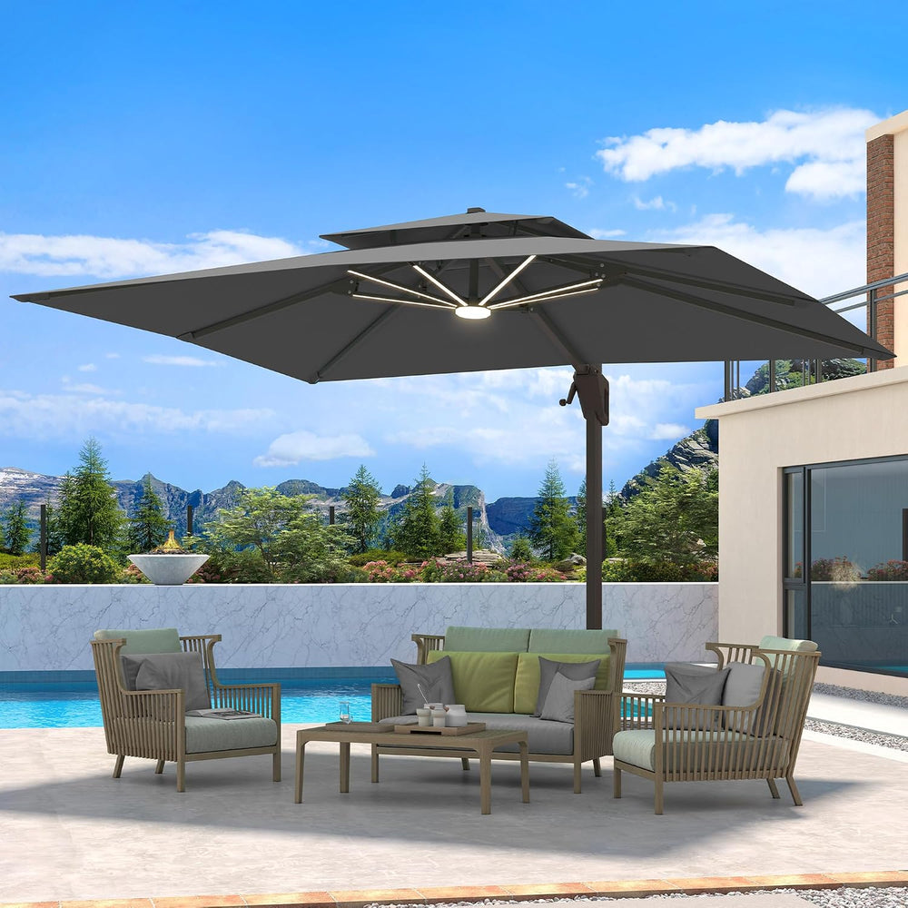 10 X 13 FT Cantilever Patio Umbrella Outdoor with Led Lights