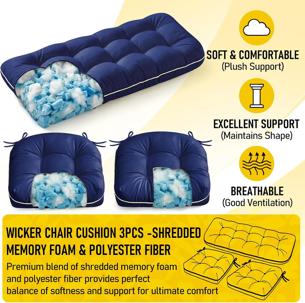 1 MIDDLE ONE Wicker Chair Cushions 3 Pieces Set for Outdoor Furniture, Replac...