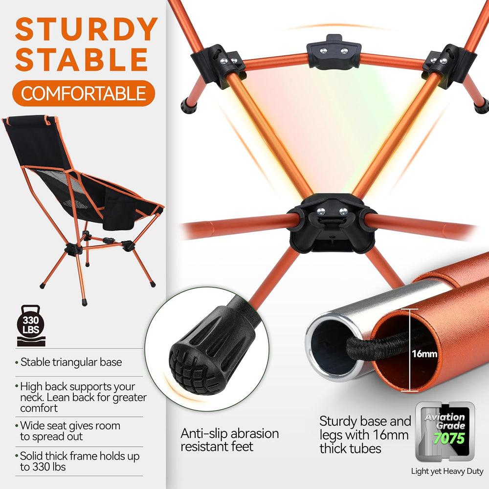 MARCHWAY Lightweight Folding High Back Camping Chair with Head Support, Stabl...
