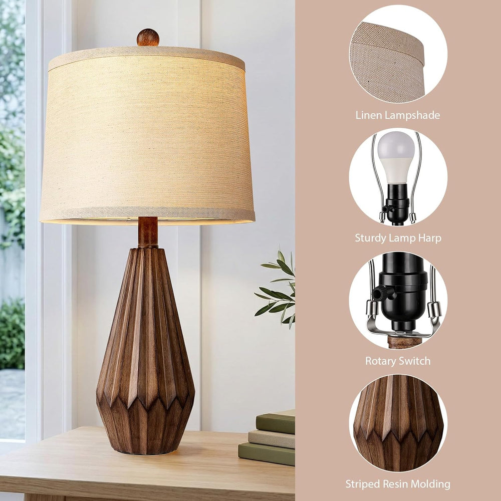 Hamucd 22” Set of 2 Modern Farmhouse Lamp for Living Room, Rustic Resin Besid...