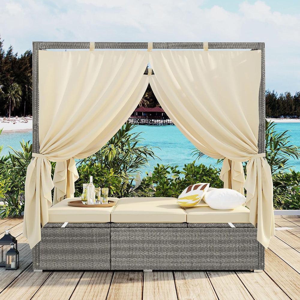 Harper & Bright Designs Adjustable Outdoor Sun Lounger with Canopy,Multi-...