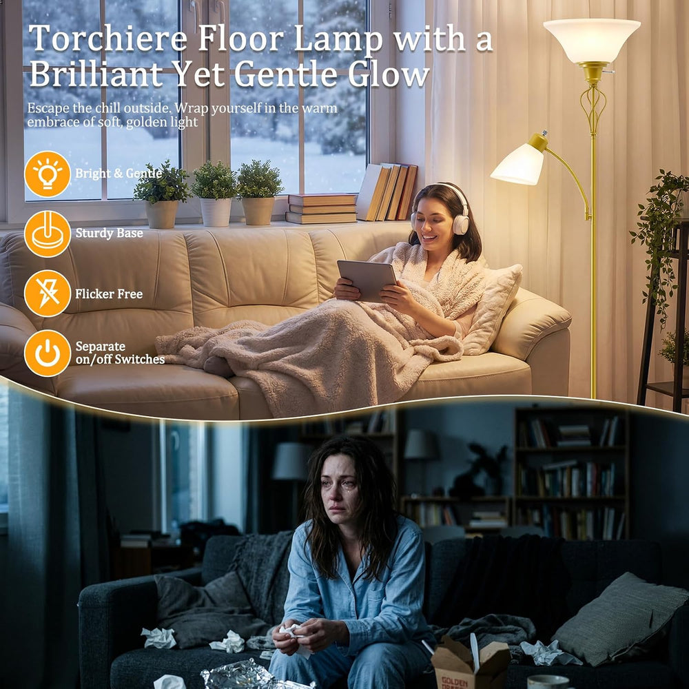 Floor Lamps for Living Room, 70" Tall Torchiere Floor Lamps, Plastic Shade