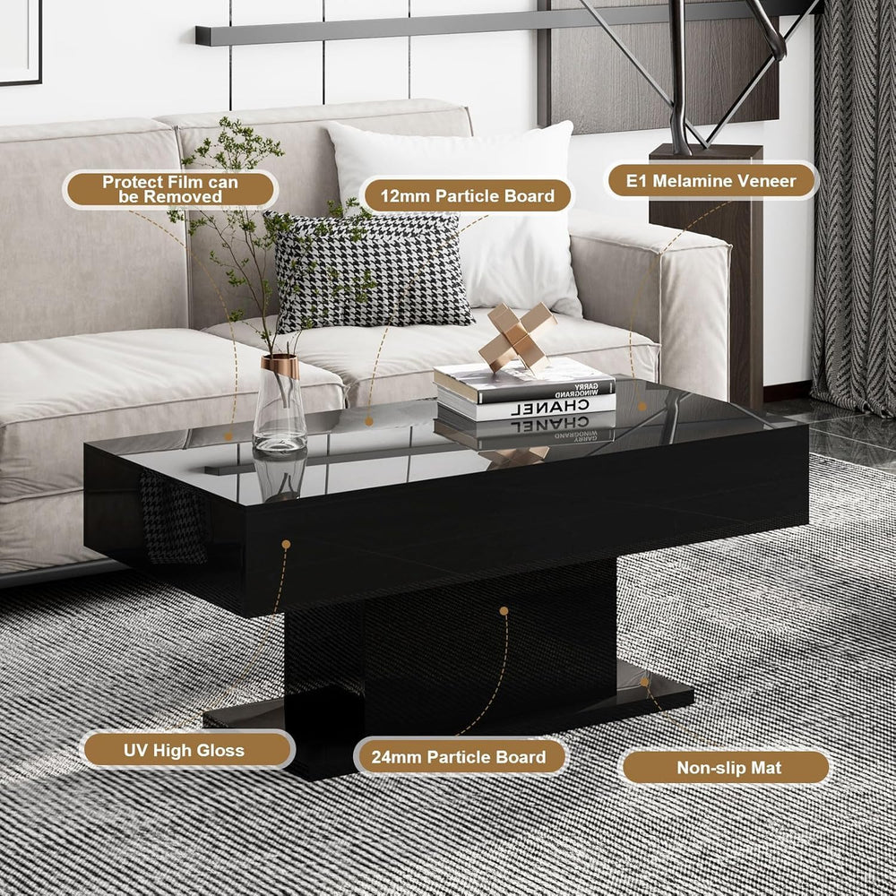 HedoAjim Led Coffee Table for Living Room, Living Room Table Rectangular Cent...