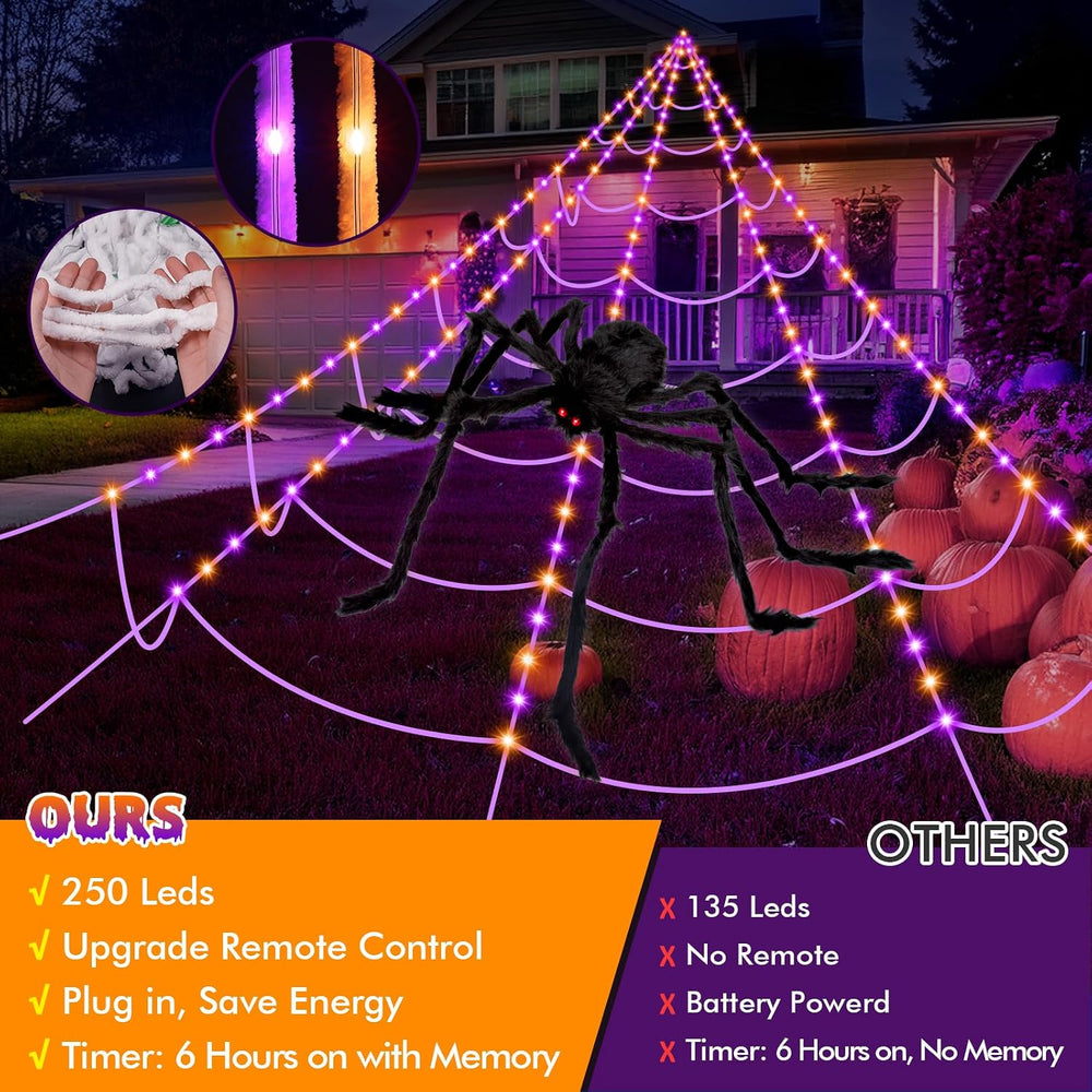 OCATO 200" Halloween Decorations Spider Web Lights Outdoor +59" Fak...