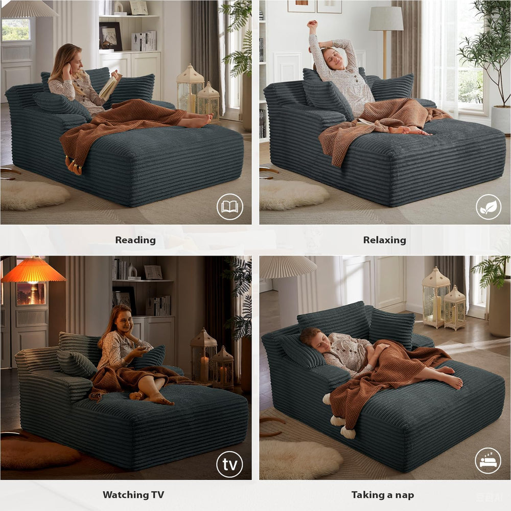 50 Inch Chaise Lounge Chair Indoor, Oversized Corduroy Upholstered Boneless S...