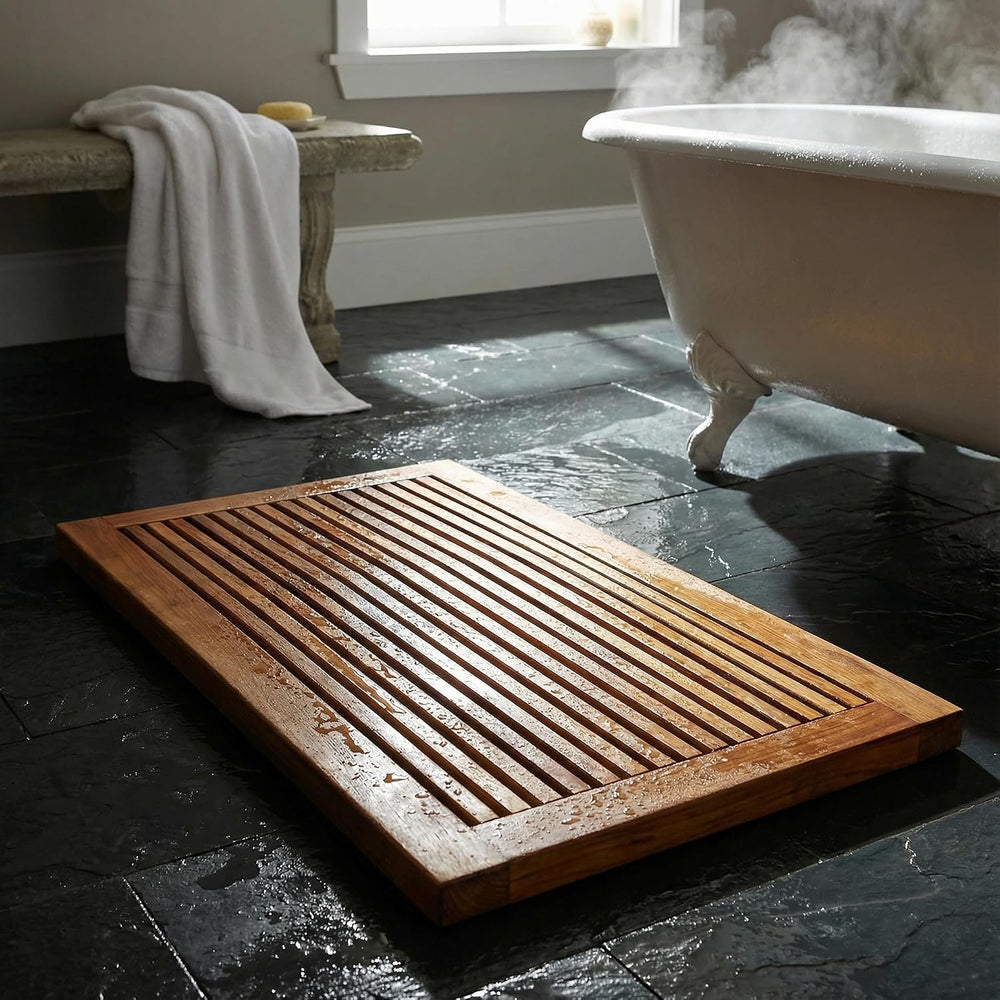 Bare Decor Dasha Spa Shower or Door Mat, 31.5 by 17.75-Inch, Solid Teak Wood ...