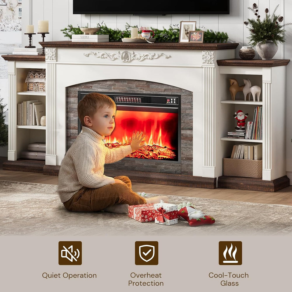 80" Electric Fireplace TV Stand for TVs Up to 90" with Mantel, White