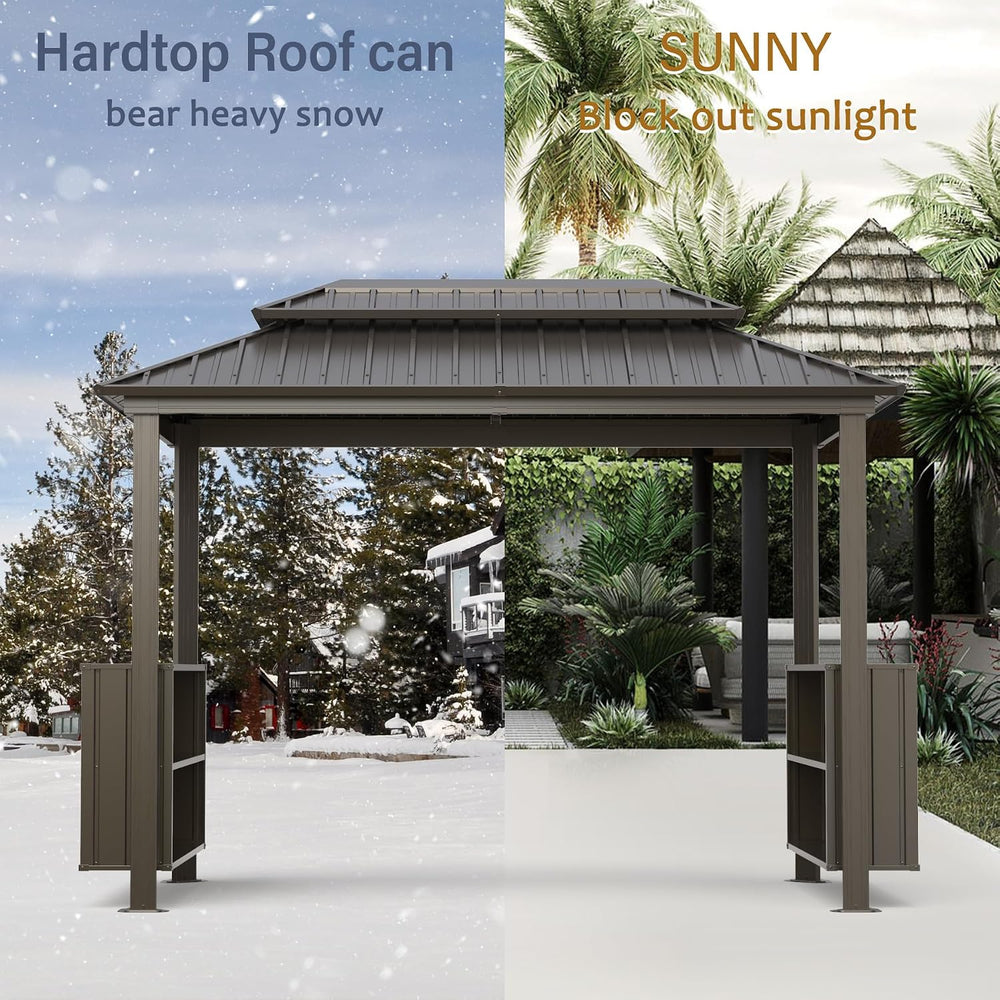 Domi 6x10FT Hardtop Grill Gazebo, BBQ Gazebo with Double Galvanized Steel Roo...
