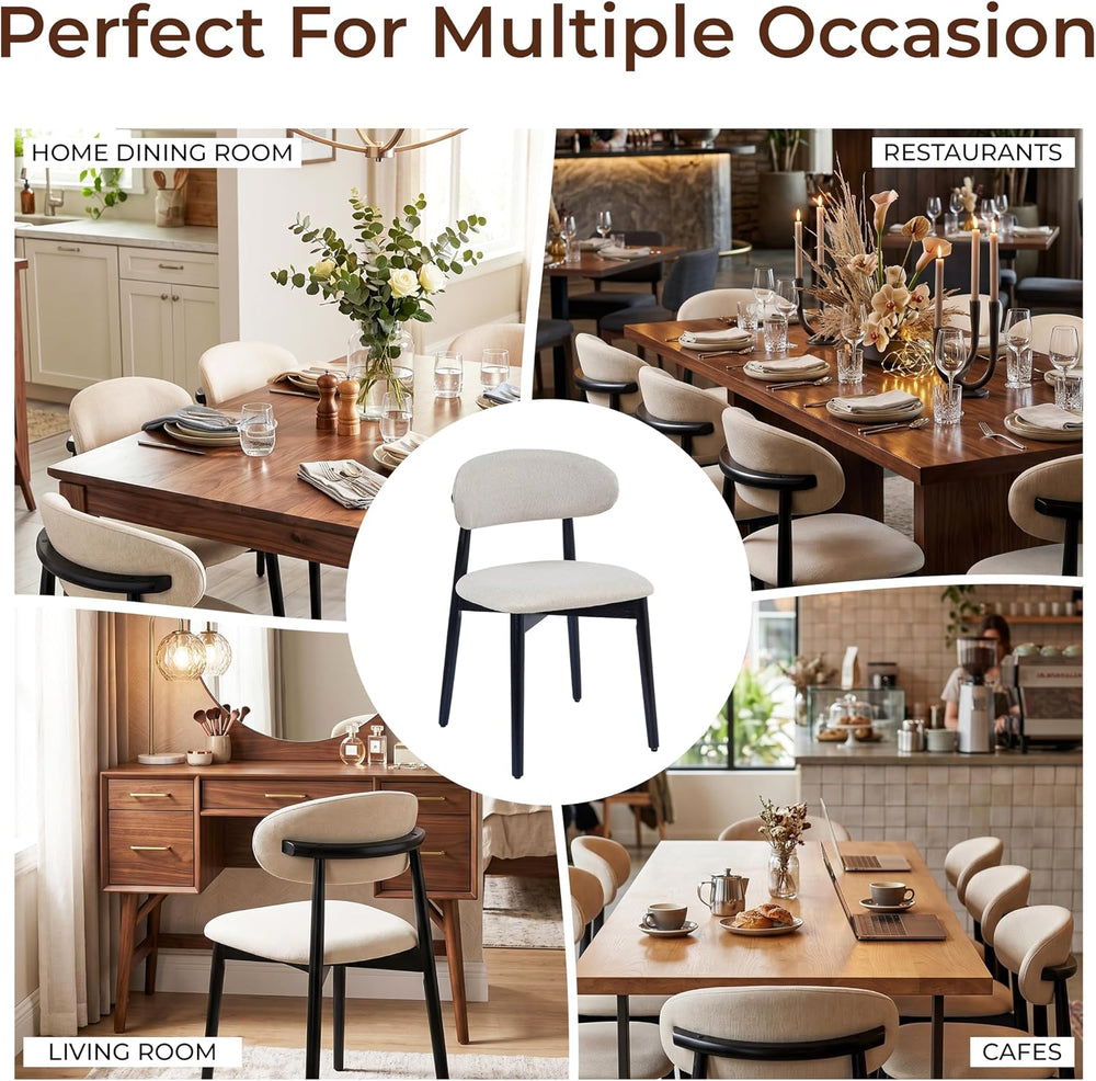 Farmhouse Dining Chairs Set of 4, Mid Century Modern Wooden Linen Fabric Upho...