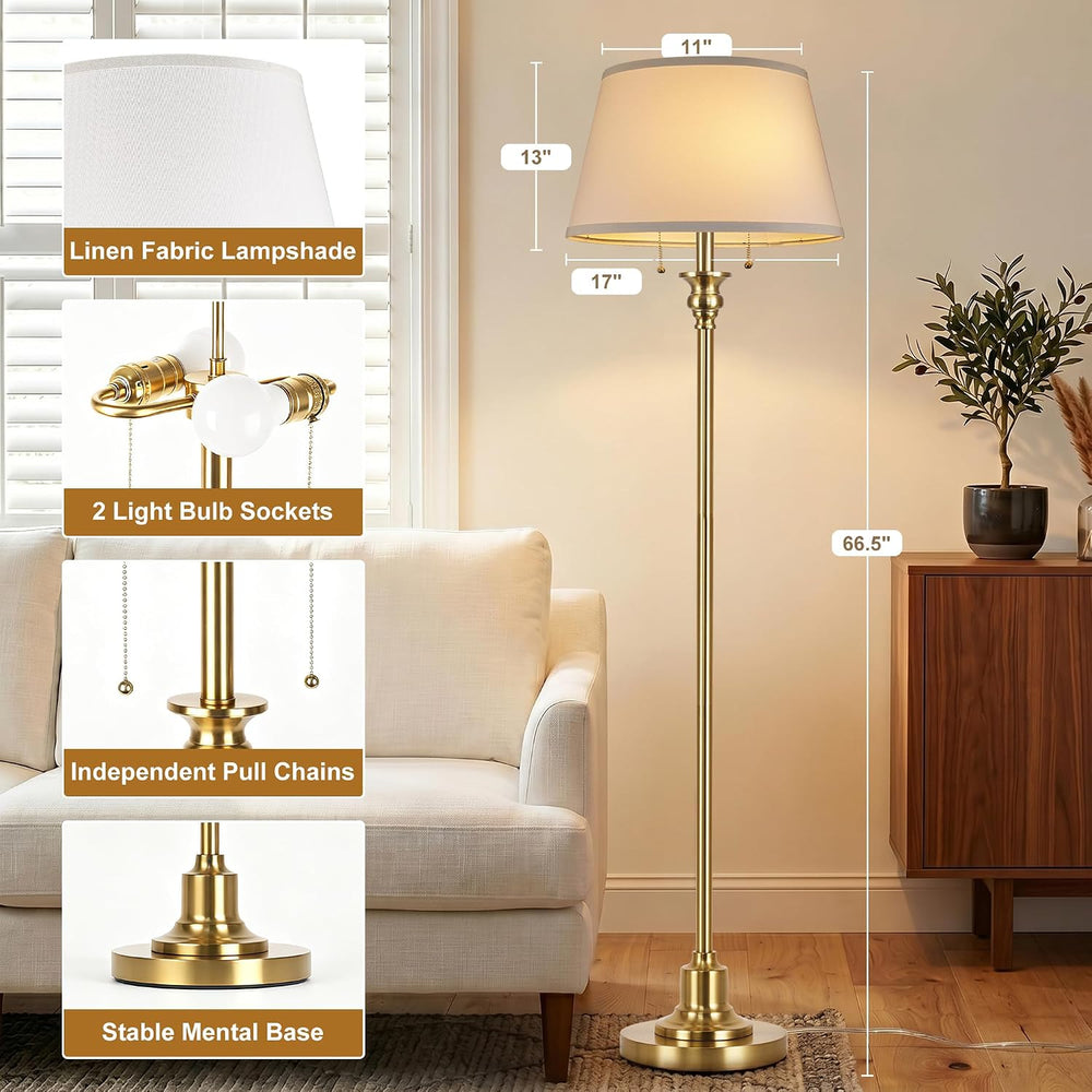 2-Light Floor Lamp for living room, 66.5'' Rustic Farmhouse Pole Lamp...