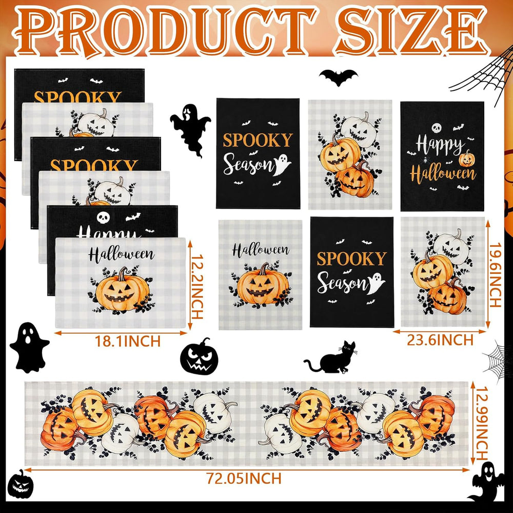 Newtay 13 Pcs Halloween Table Runner Placemats and Dining Chair Cover Set