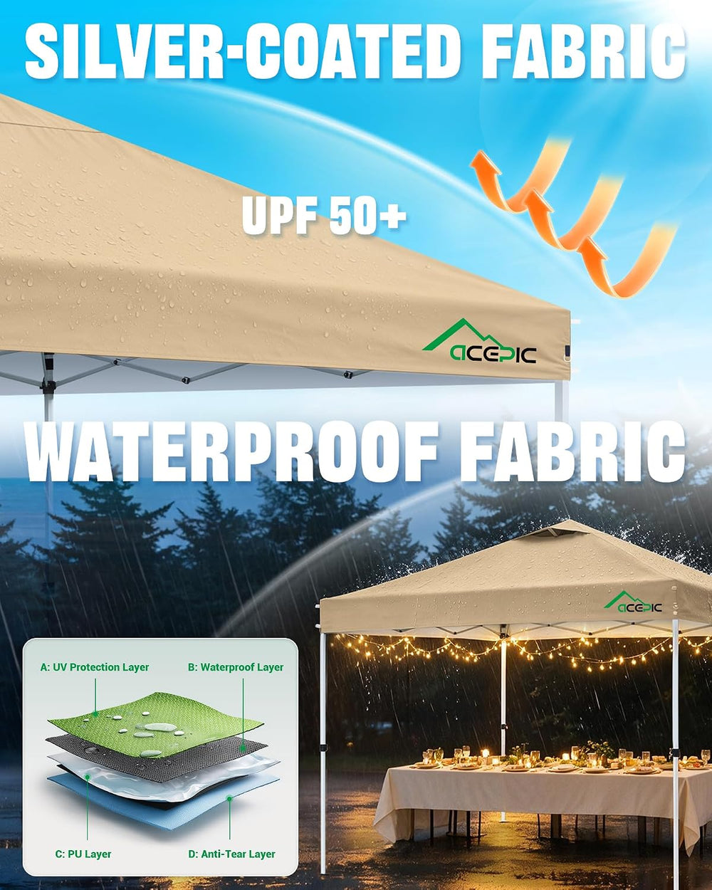 Acepic 10x10 Pop Up Canopy Tent, Easy Setup Shelter, Khaki