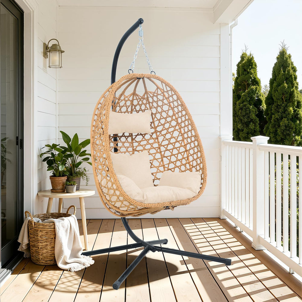 EortheX Hanging Swing Egg Chair with Stand, 350LBS Capacity, Cream