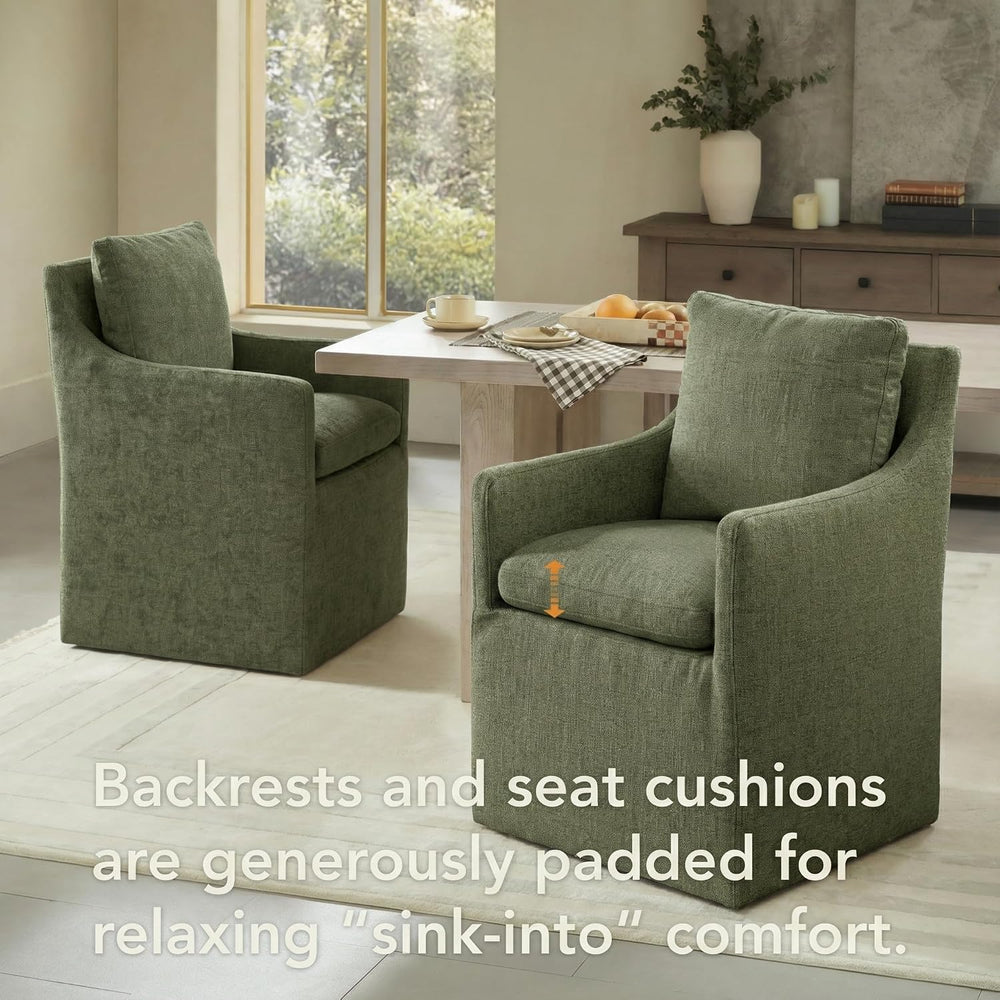 KISLOT Upholstered Dining Chairs with Casters, No Assembly Modern Accent Armc...