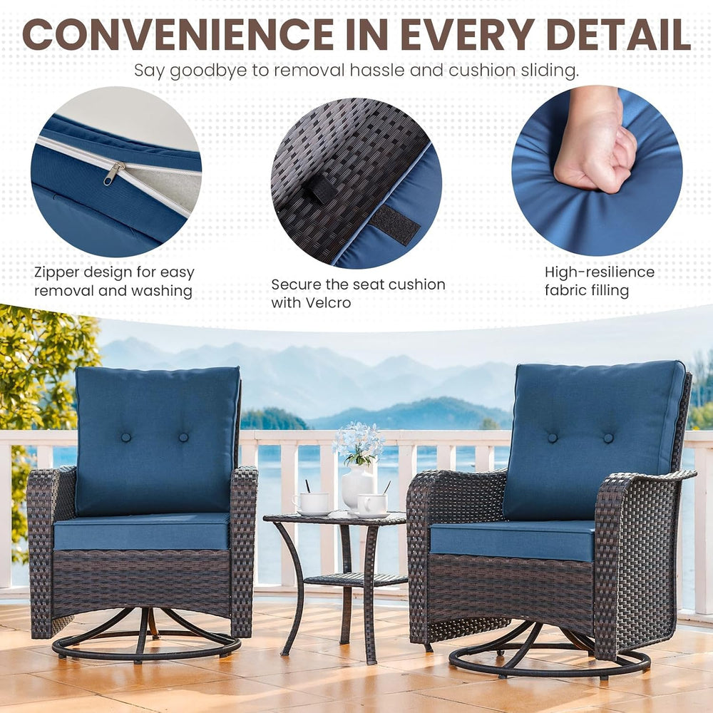 Gotland Outdoor Swivel Chairs Set of 2, 7-Pieces Patio Furniture Set with Rou...