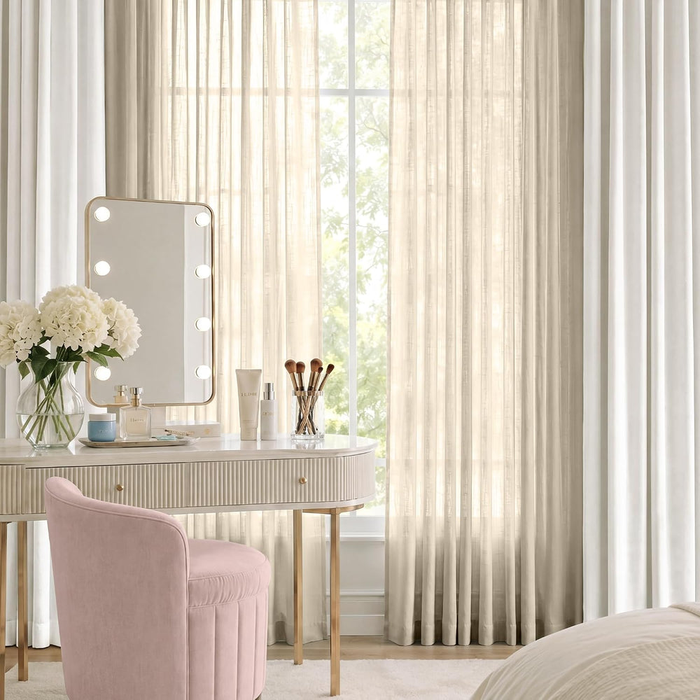 jinchan Taupe Semi Sheer Curtains Light Filtering 84 Inches Long 2 Panels