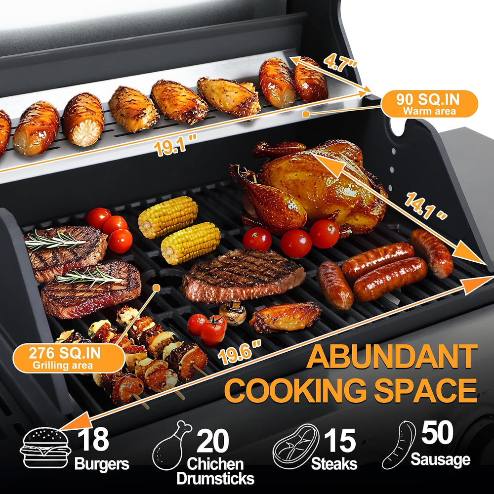 39000 BTU Output Propane Gas Grill with Side Burner and 3 Main Burners - Doub...