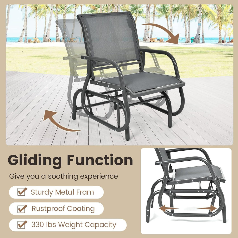 DORTALA Swing Glider Chair, Outdoor Rocking Chair w/Study Metal Frame, Comfor...