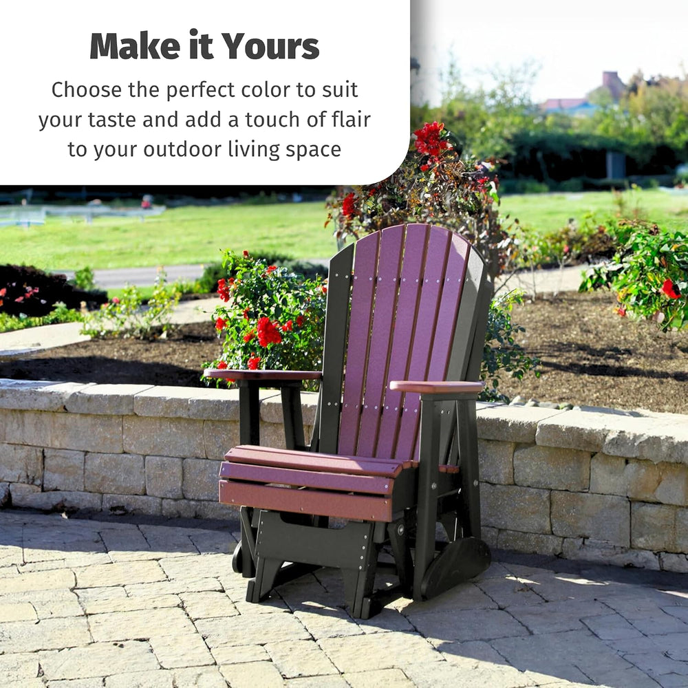 LuxCraft 2' Adirondack Glider Chair, Outdoor Patio Rocking Glider, Glidin...