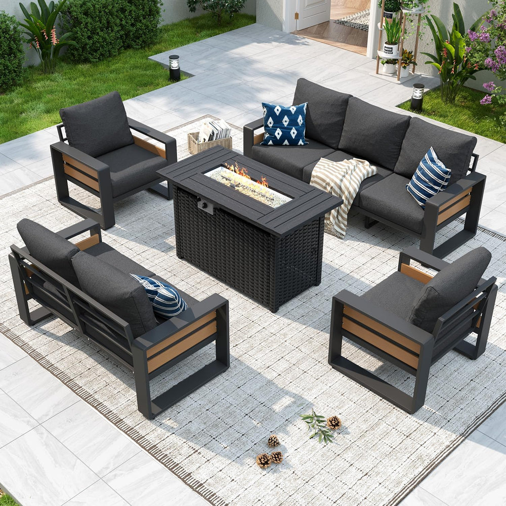 Aoxun Aluminum Patio Furniture Set with Fire Pit Table, 5 Piece Luxury Outdoo...