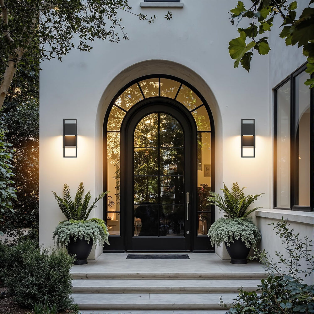 2-Pack Modern Outdoor Wall Lights, LED Black Porch Light, 3000K