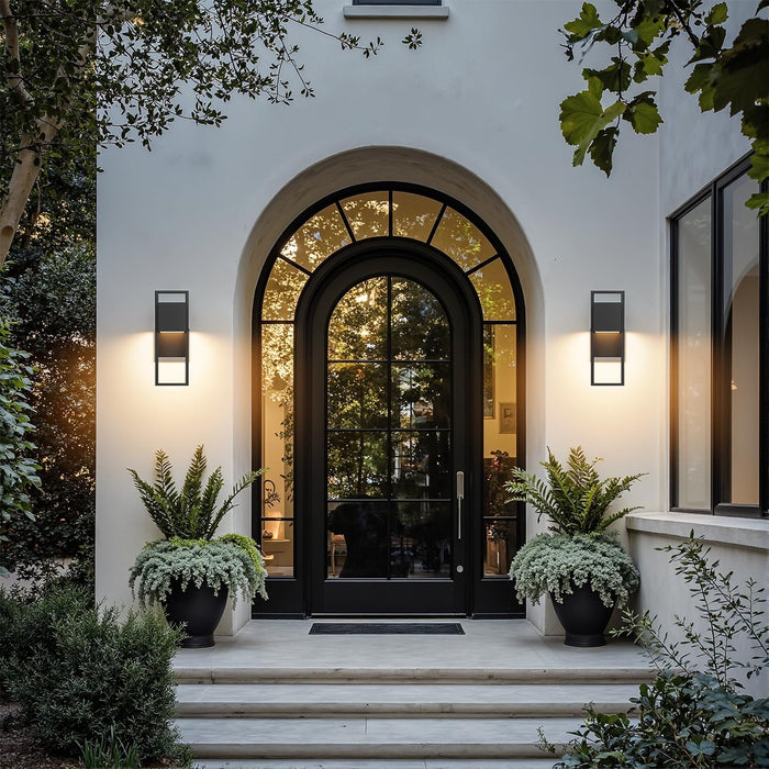 2-Pack Modern Outdoor Wall Lights, LED Black Porch Light, 3000K