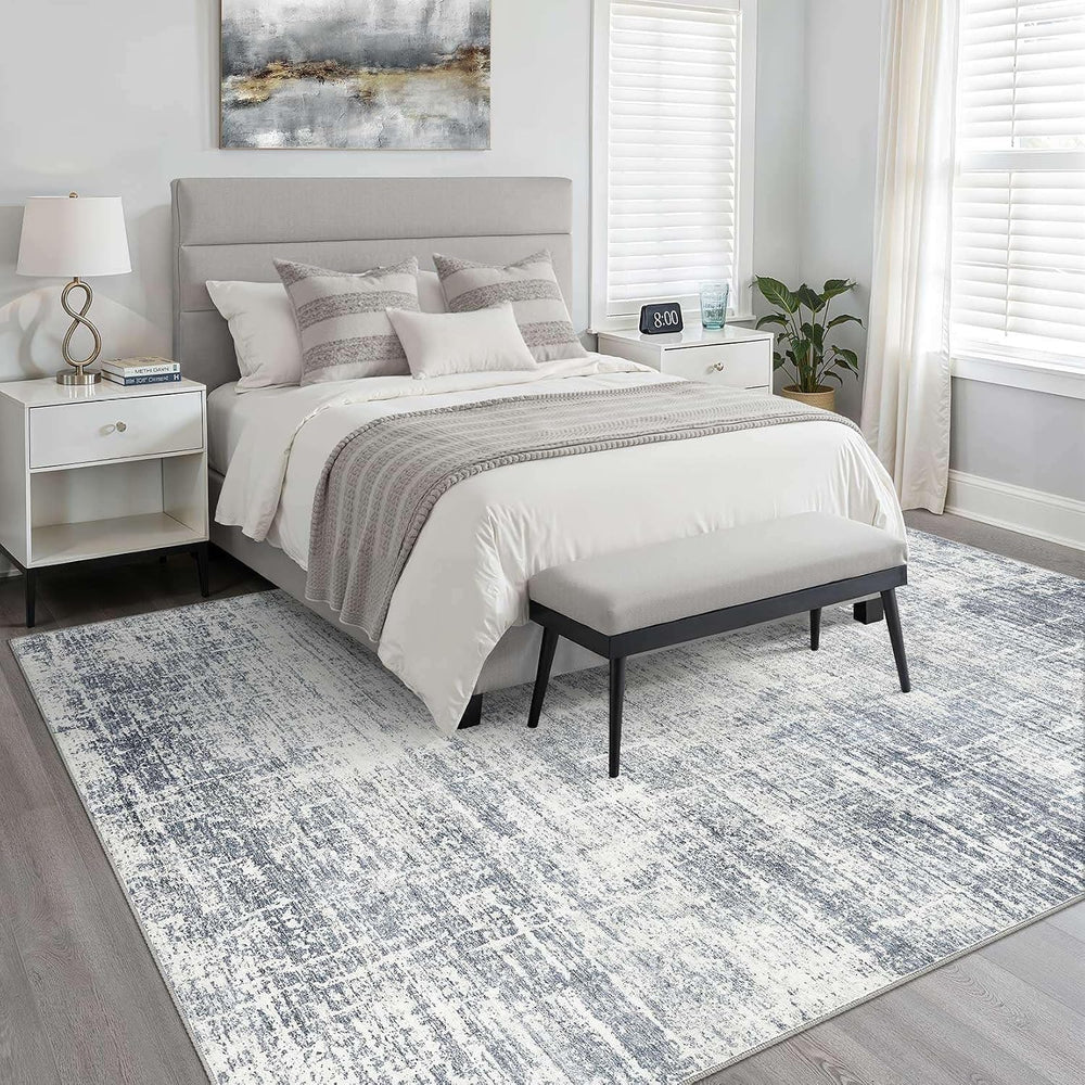 LOONGRUG 9x12 Area Rug Washable Neutral Modern Rug for Living Room Blue