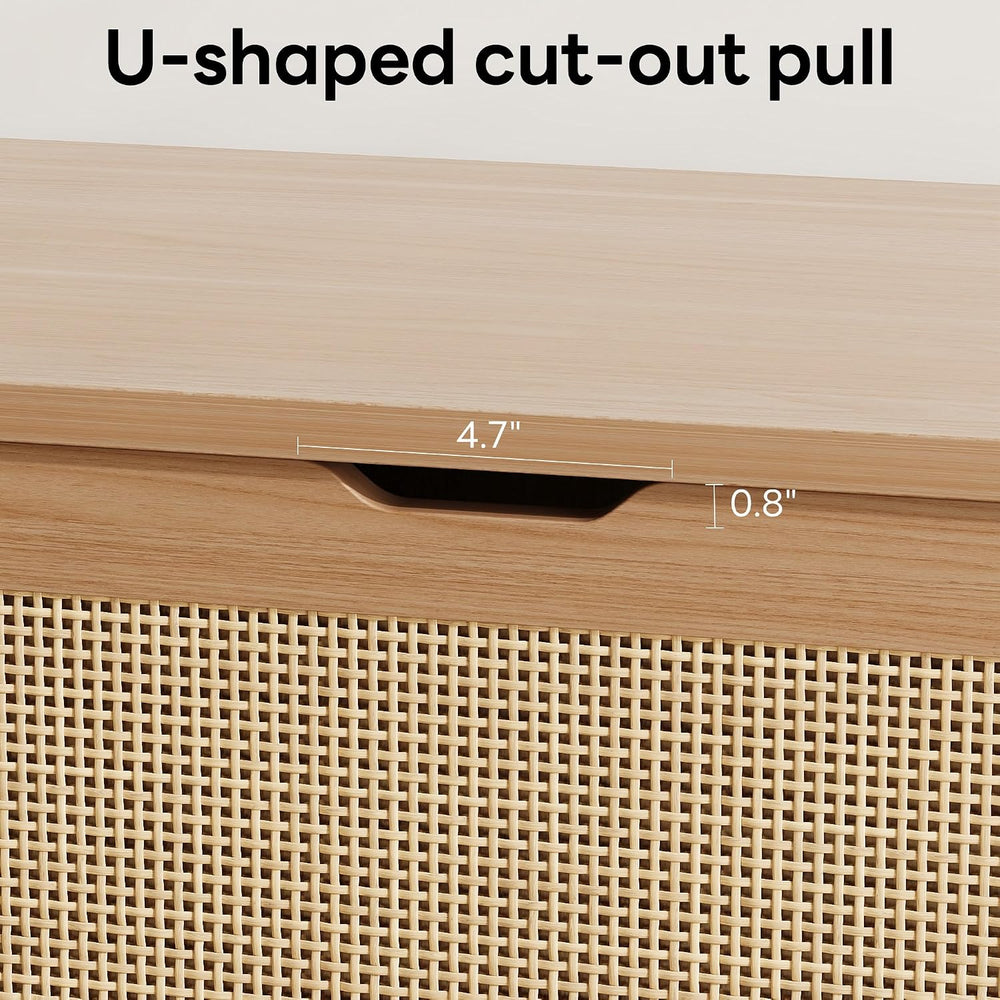 LIKIMIO 47.2" Rattan Storage Ottoman Bench Chest, Rustic Wood
