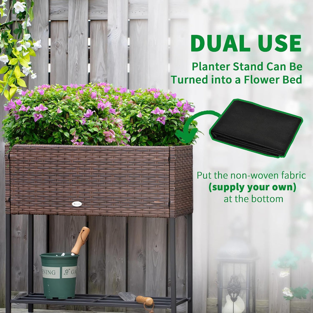 Outsunny Raised Garden Bed Elevated Planter Box Tool Storage Shelf Brown