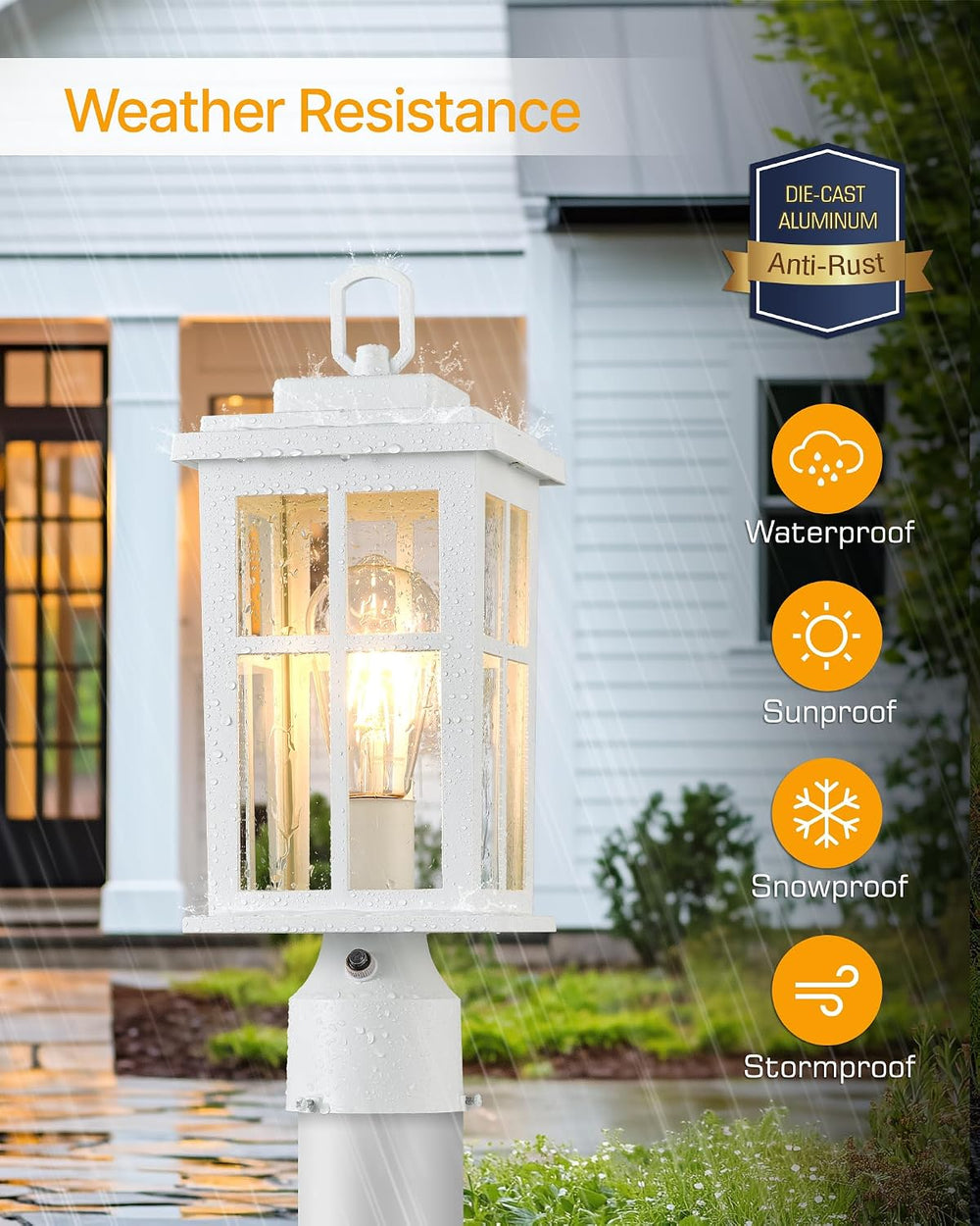 Dusk to Dawn Outdoor Post Lights, White Post Lights Outdoor with Pier Mount B...