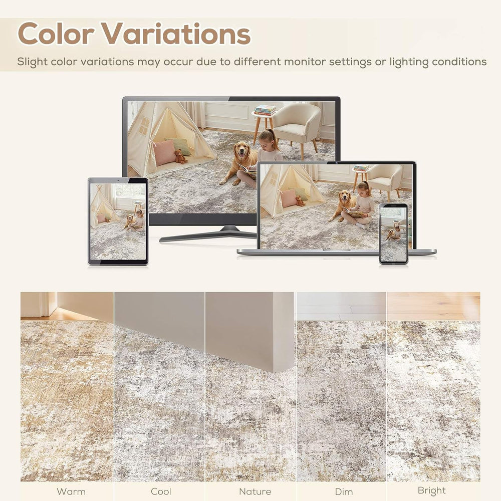 Nakagishi 6X9 Abstract Washable Area Rugs for Living Room-Golden Brown