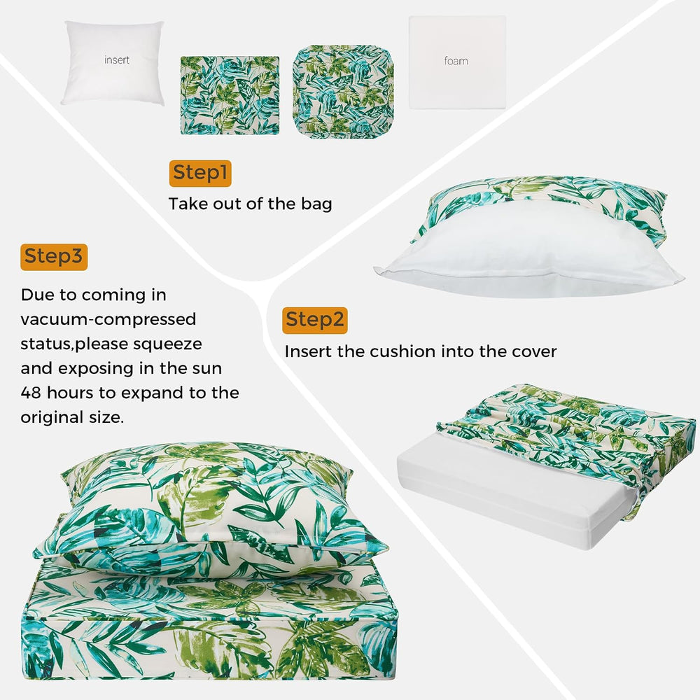 FUNHOME Outdoor Chair Cushion Set 24x24 Inch,Water-Resistant & Fade-Resis...