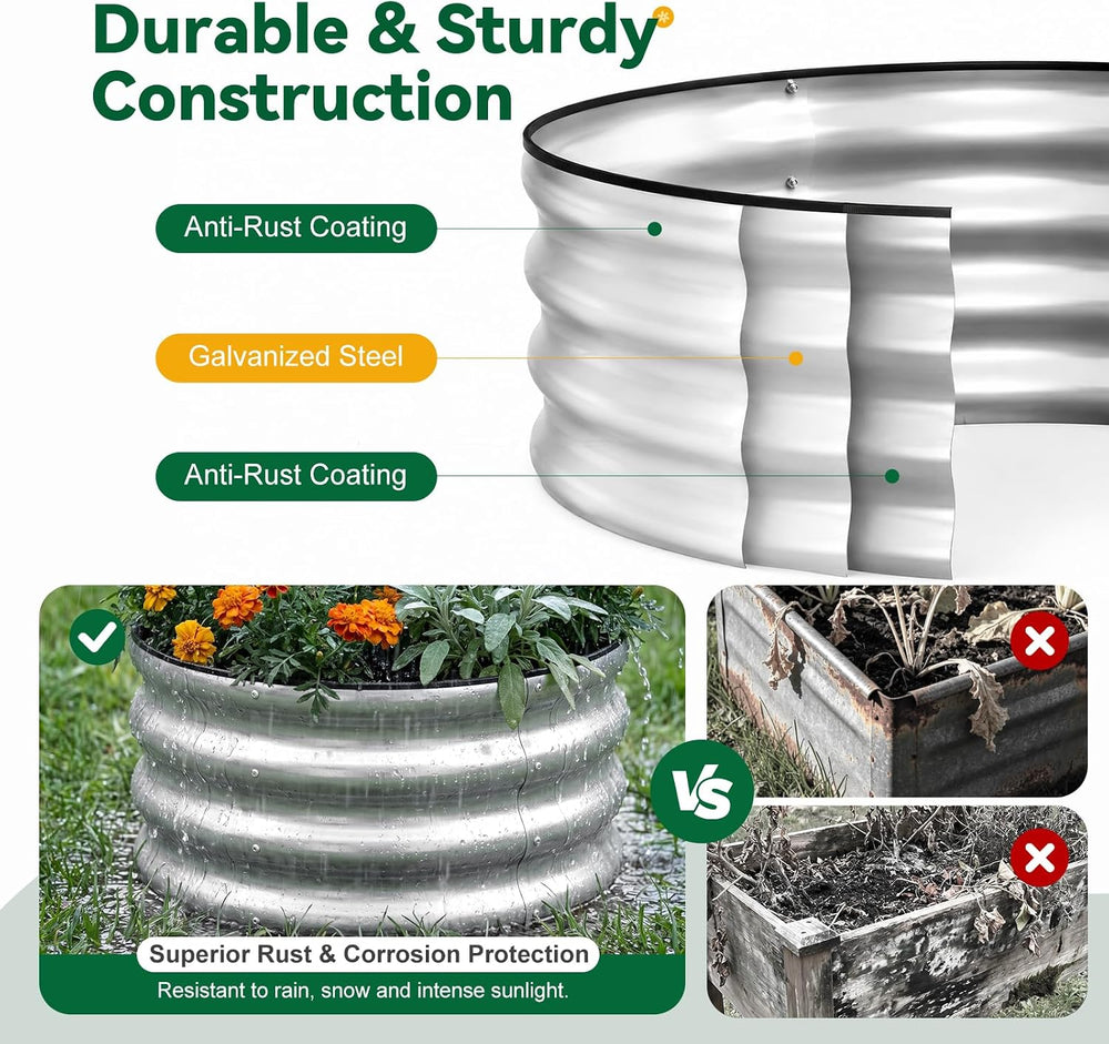 3-Pack Round Raised Garden Bed Outdoor 2x2x1ft Planter Box, Silver