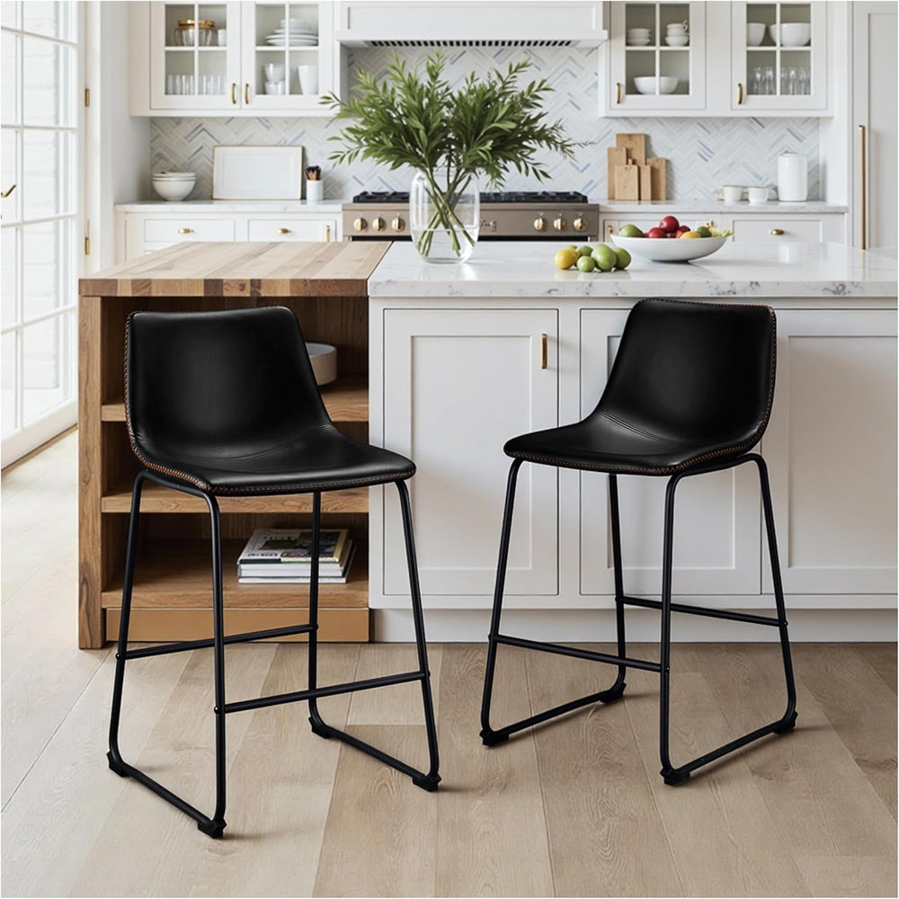 STOOLINK Counter Height Bar Stools Set of 2, 26 Inch Faux Leather Bar Stool