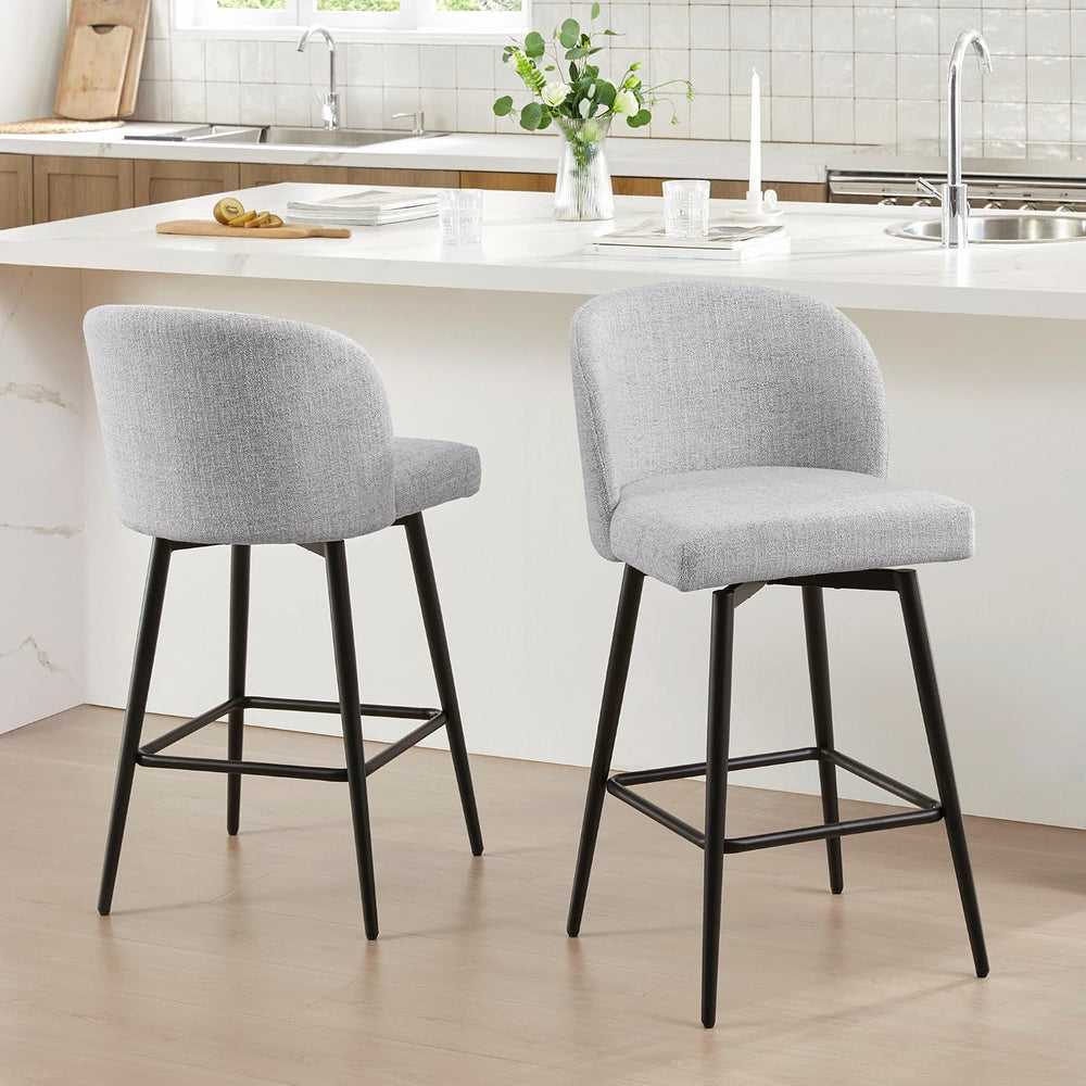 Watson & Whitely Swivel Bar Stools Set of 2, Fabric in White