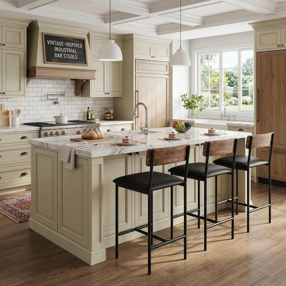 GarveeHome Bar Stools Set of 4, Upholstered Counter Height Bar Stools with Ba...
