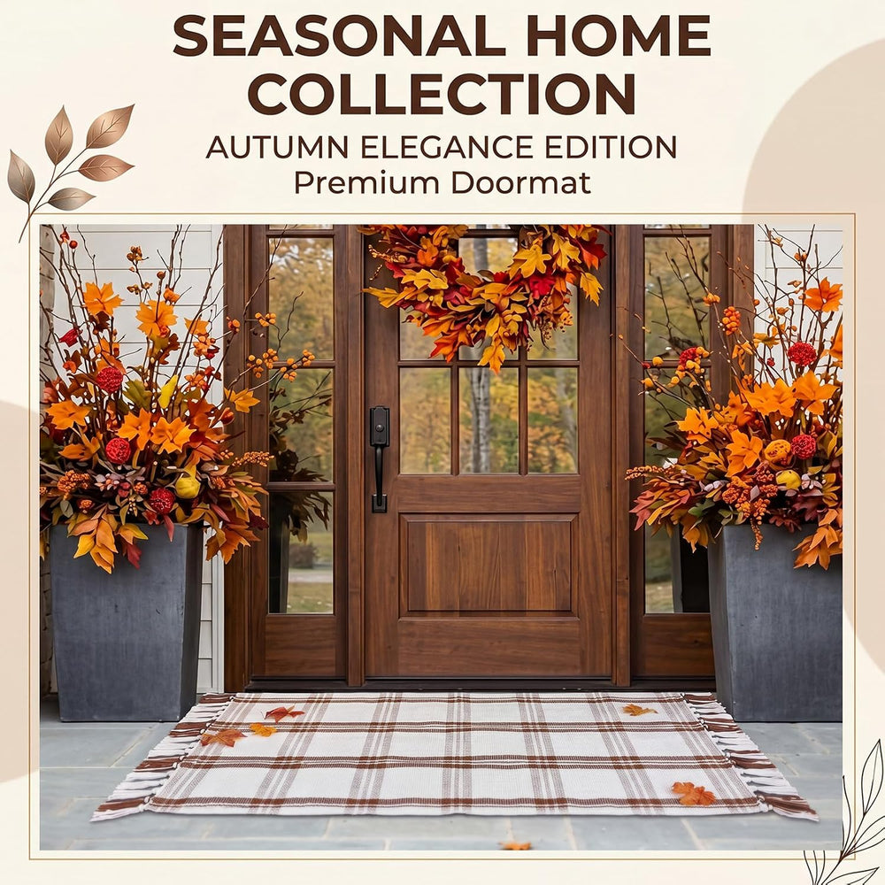 Breling Fall Outdoor Rug 28" x 43" Beige Plaid Door Mat with Tassels