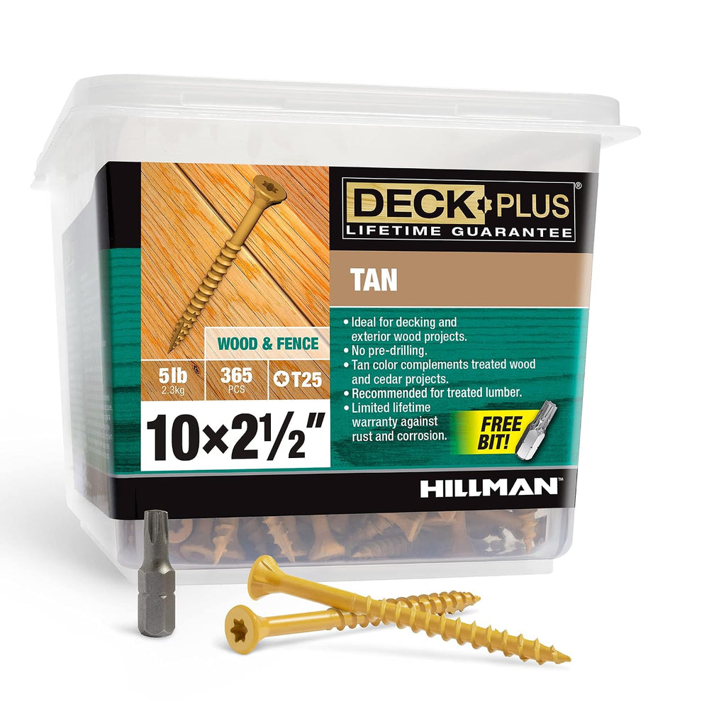 Deck Plus Deck Screws, #10 x 2-1/2in, 365 Pieces,5 Lb Box, Tan