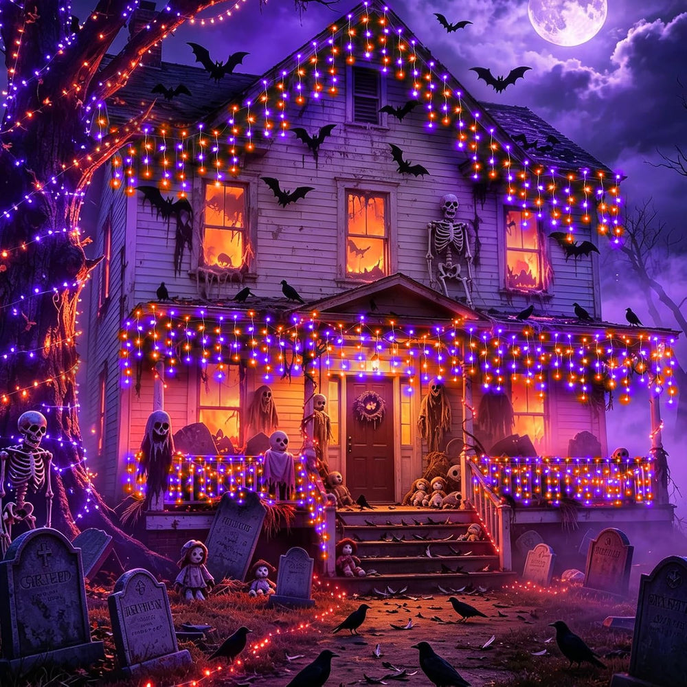 XURISEN 66FT 640 LED Orange Purple Halloween Lights Outdoor Decorations
