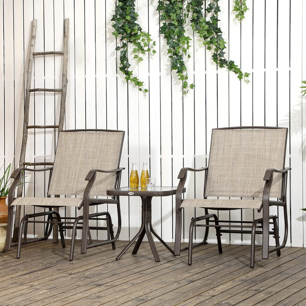 Outsunny 3 Piece Outdoor Glider Chair Coffee Table Bistro Set Mixed Brown