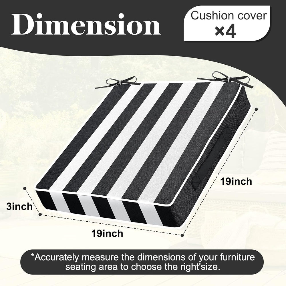 Leinuosen 4 Pcs Patio Chair Cushion Covers, 19" x 19" x 3",Bla...