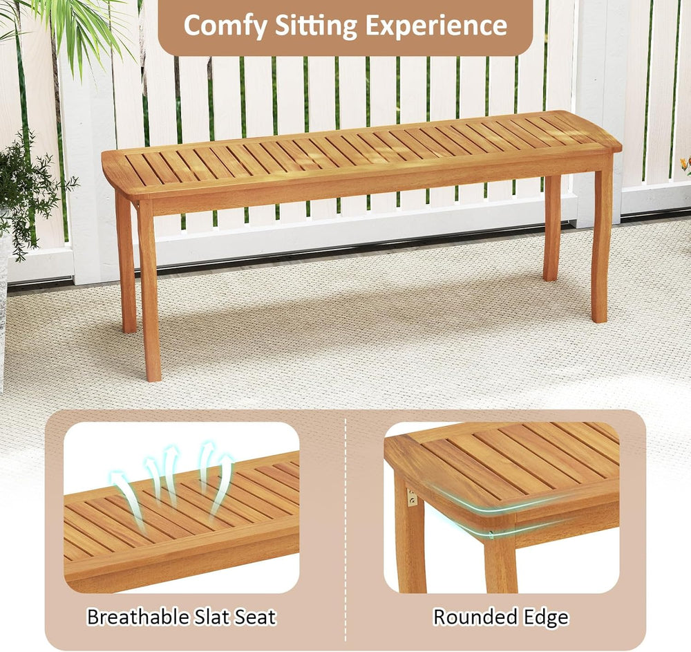 Tangkula Acacia Wood Outdoor Bench, 47" 2-Person Patio Dining Bench with...