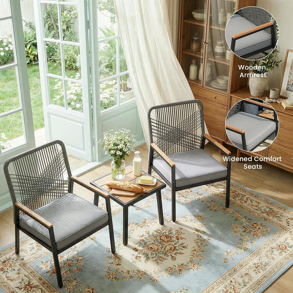 LIFERUN 3-Piece Rattan Patio Set with 2 Chairs and Table, Gray