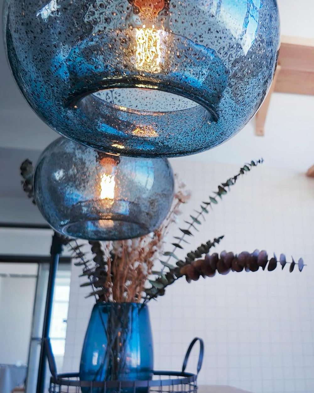 CASAMOTION Glass Pendant Lights Kitchen Island, Marble Blue 8.7 Inch 2 Pack