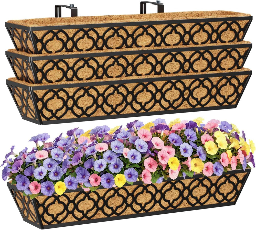HFHOME 4 Pcs 30" Window Box Deck Railing Planter Box with Horse Trough C...